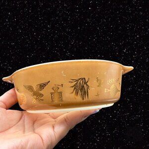 Vintage Pyrex Early American Refrigerator Dish Brown & White 471 1pt 7.5”W 2”T